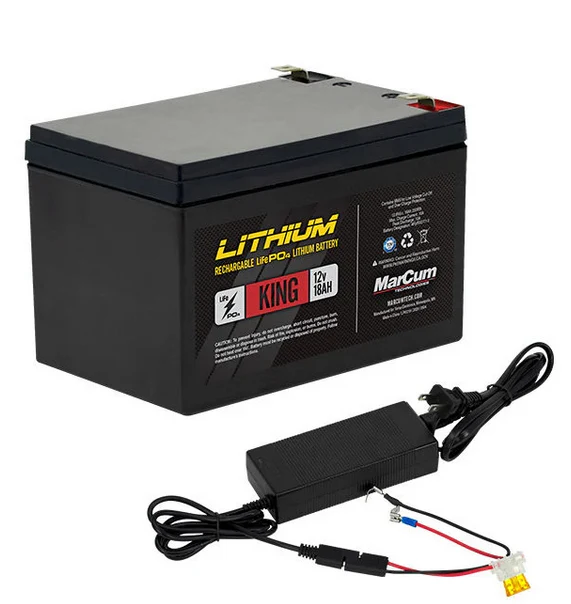MarCum "King" Lithium 12V 18AH LiFePO4 Battery and 6amp Charger Kit